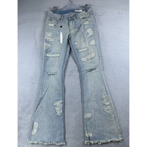 Blank NYC Cosmic Flare Leg Jeans Womens 27 Low Rise Distressed 100% Cotton Blue